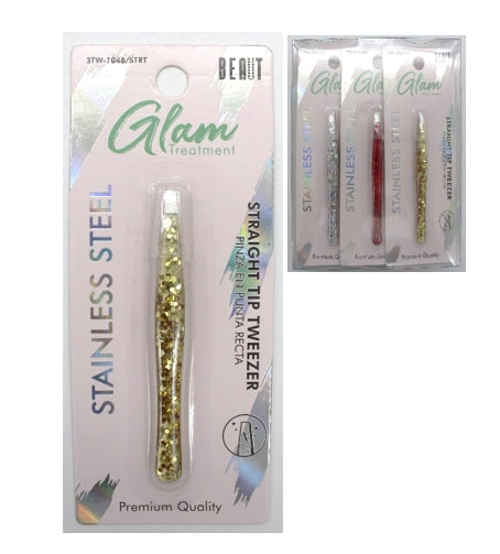 BEAUT GLAM TREAT STAIN STEEL TWEEZER GLIT - STRAIGHT TIP - VIP Extensions