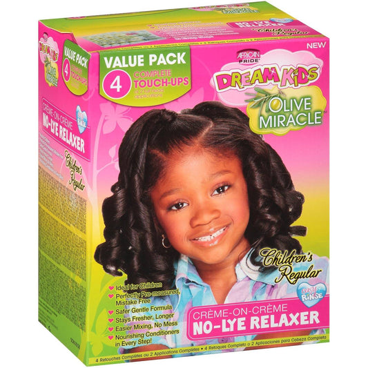 African Pride Dream Kids Olive Miracle (4) Touch-Up Relaxer Kit, Regular - Helps Strengthen & Protect Hair, Contains Olive Oil to Seal in Moisture, 1 Kit