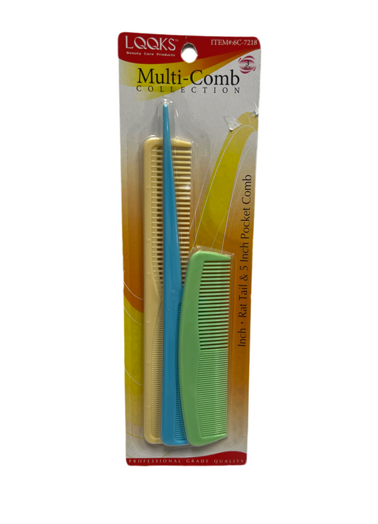 LQQKS MULTI-COMB INCH COMB, RAT TAIL COMB, 5 "POCKET COMB