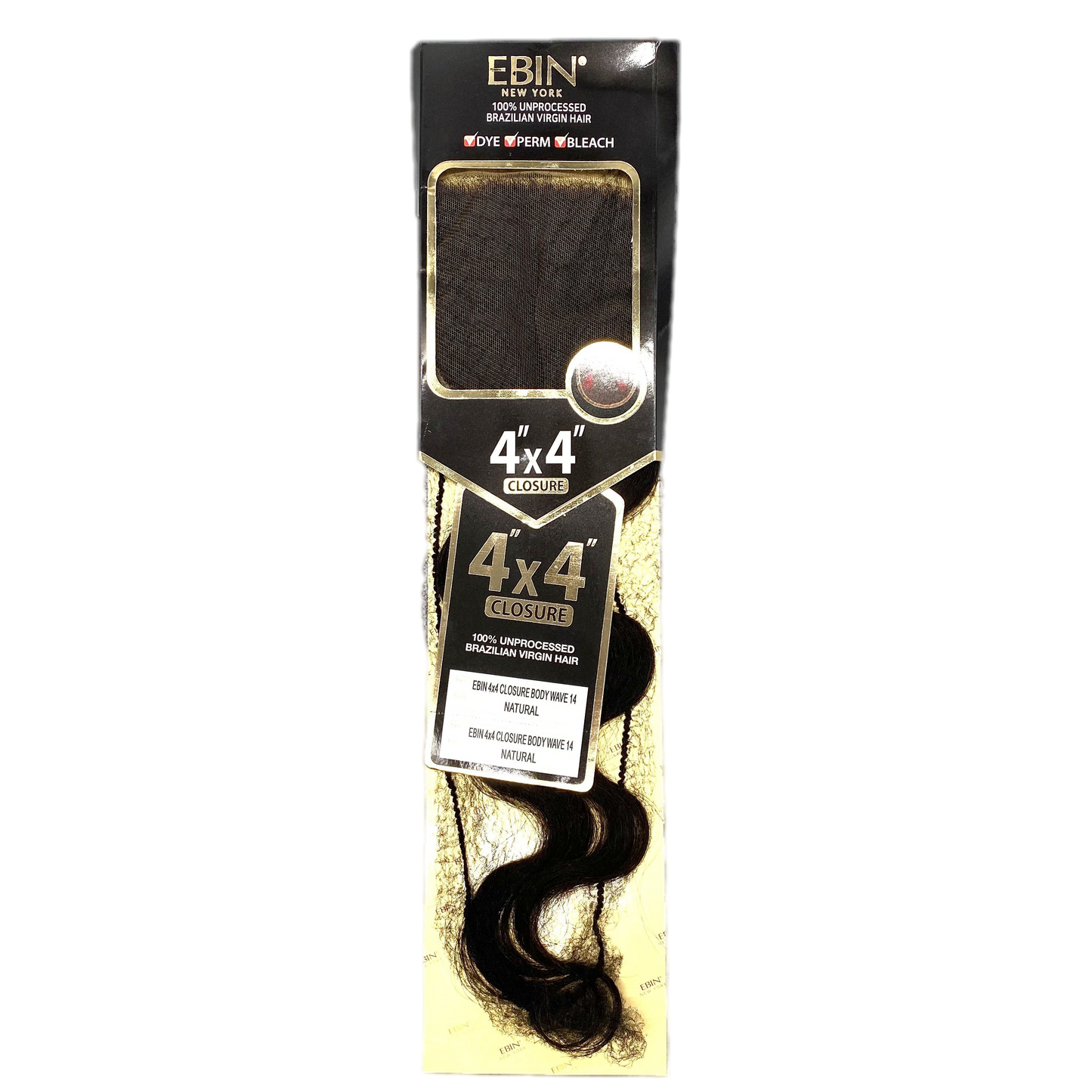 Ebin New York 4X4 CLOSURE BODY WAVE 14''(Natural bLack) - VIP Extensions