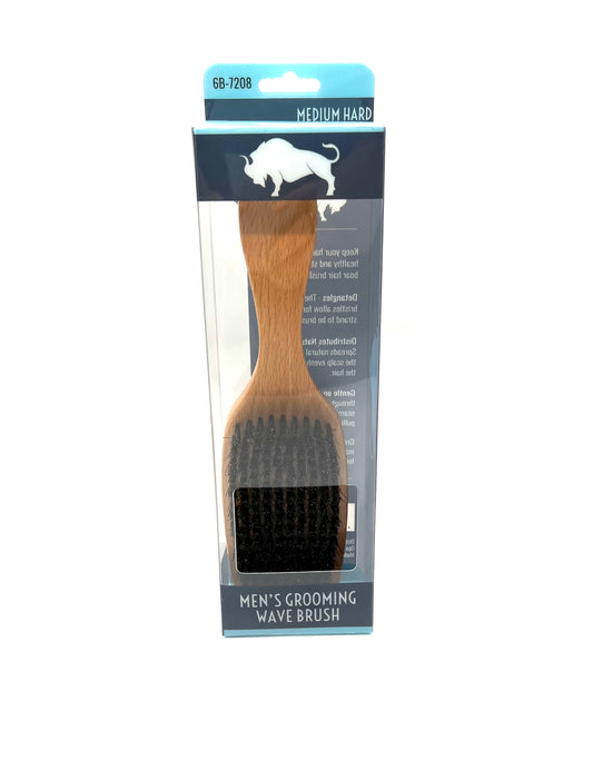 MEN'S WOOD GROOMING WAVE BRUSH MEDIUM HARD NATURAL 3PC PVC - VIP Extensions